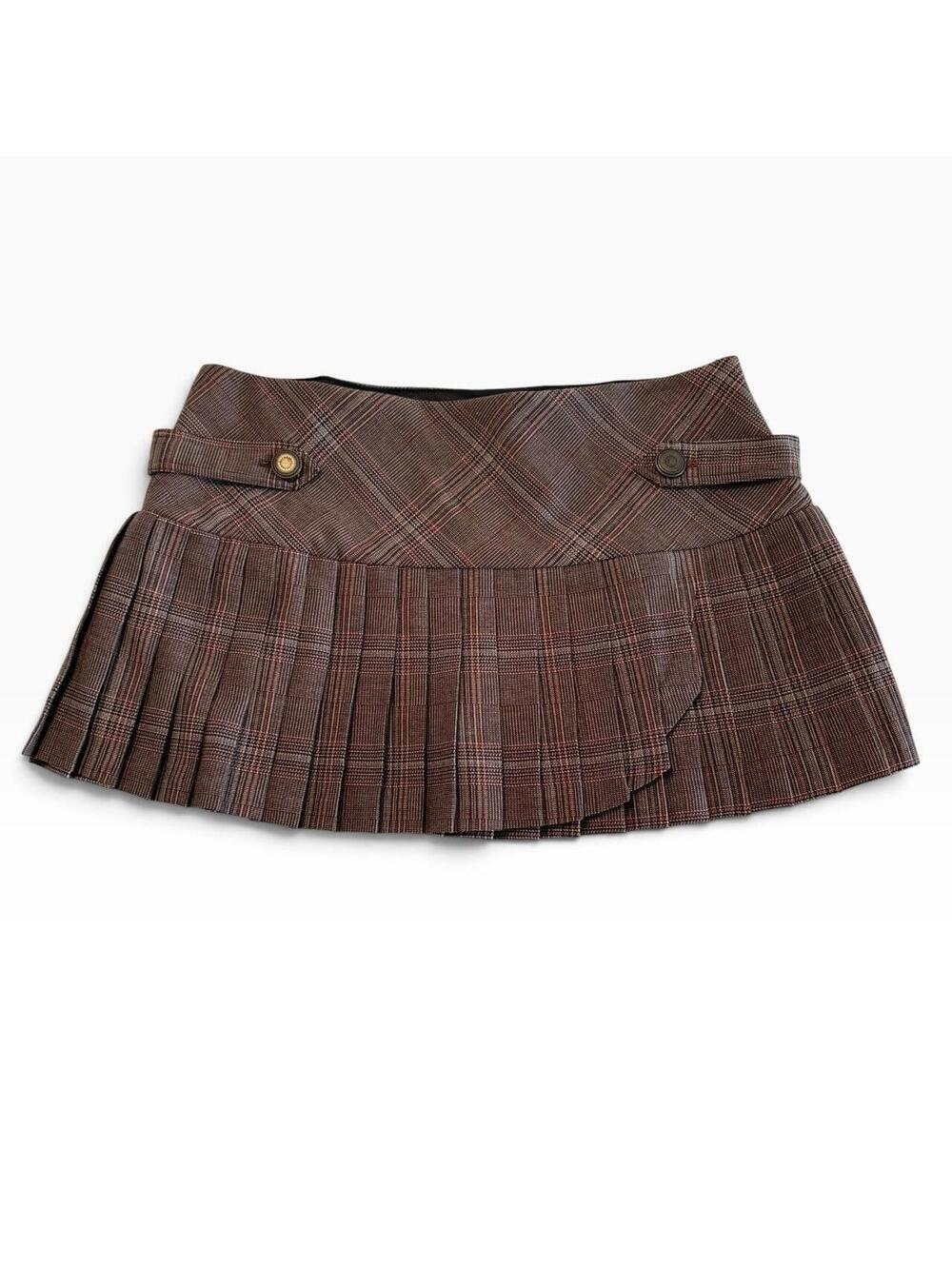 Brown plaid pleated mini skirt with button detail, size XL #plaid #y2k